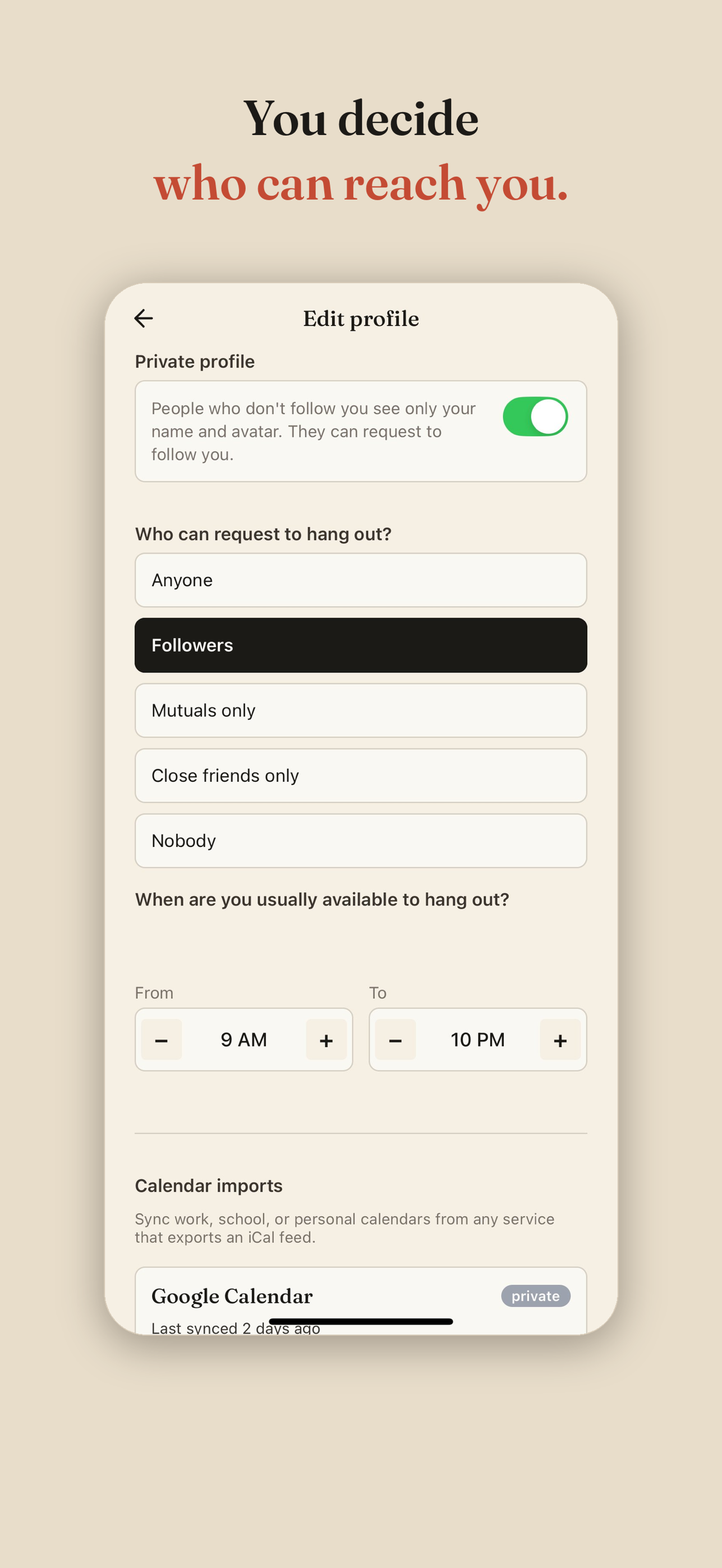 HangTime event with privacy tier options