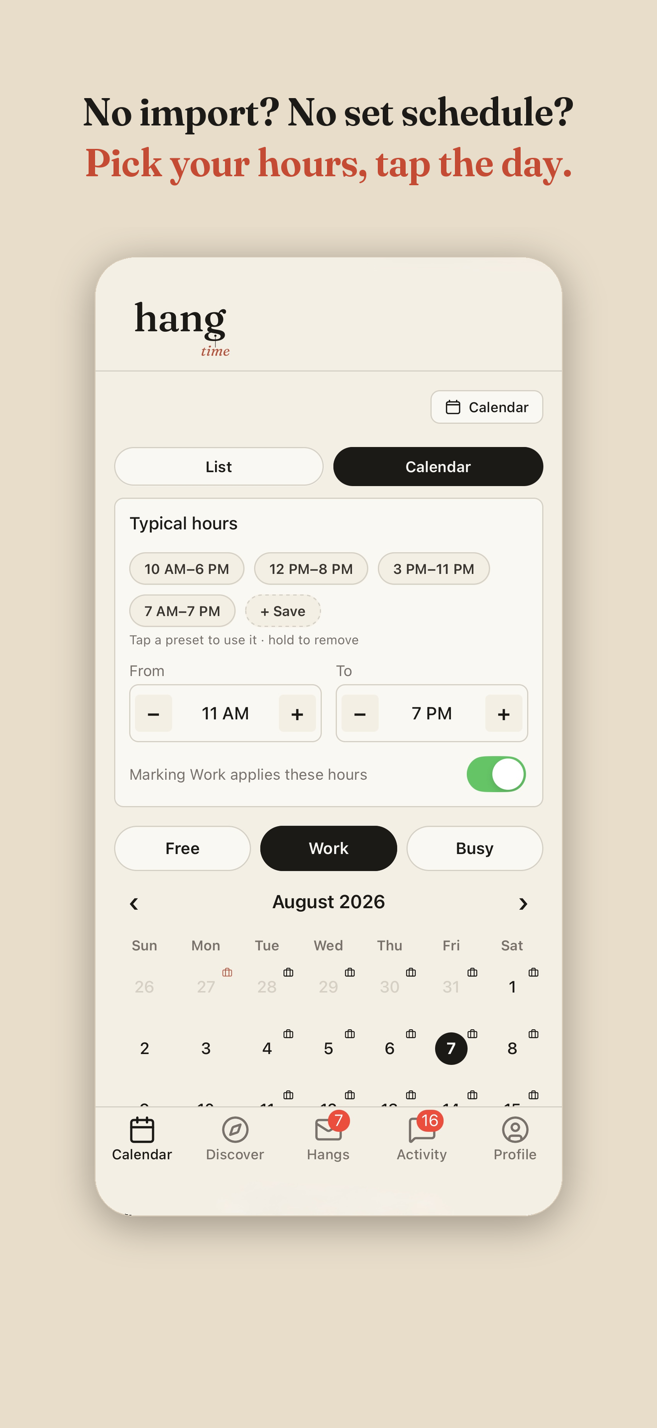 Setting a work schedule with just a few taps